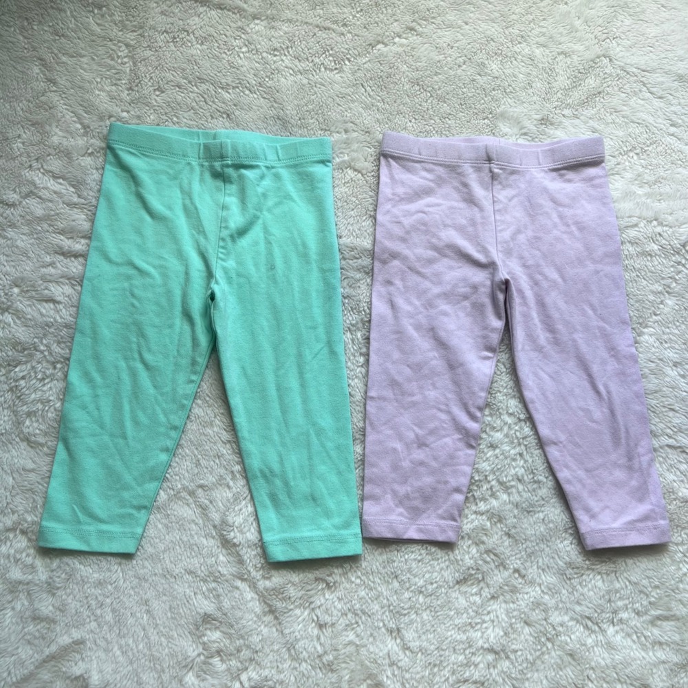 The Childrens Place Girls 3T Leggings 2 Pack Mint Green Lavender Purple Cotton